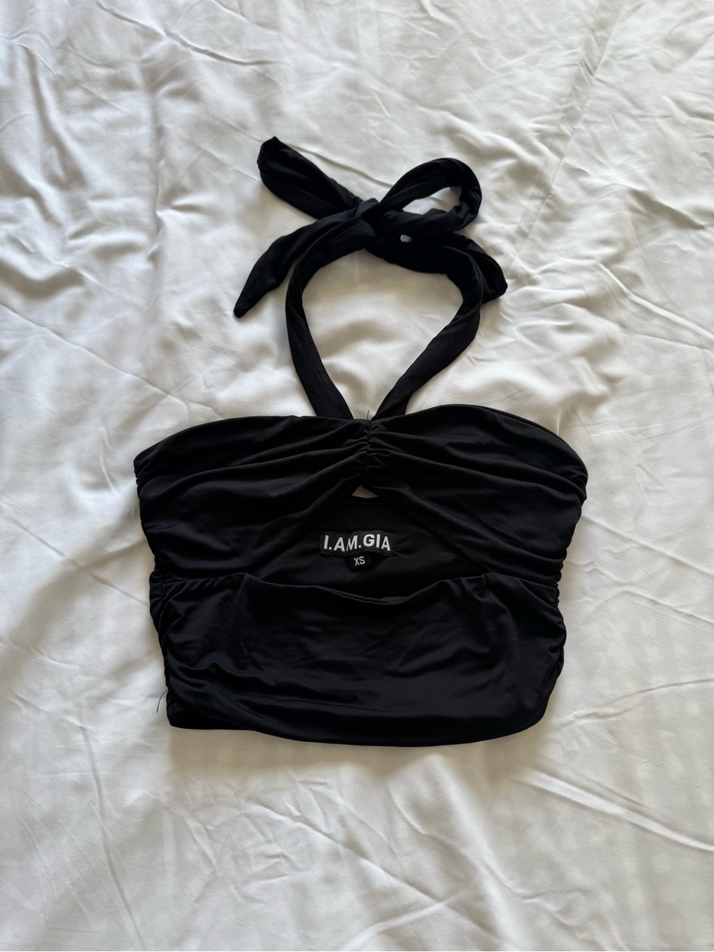 I.AM.GIA Black Halter Ruched Crop Top